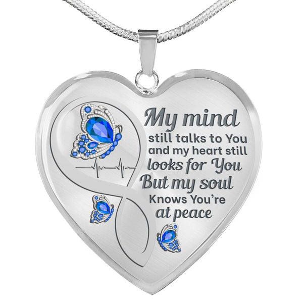 Blue Butterfly My Mind Memorial Heart Pendant Necklace HNLVBC0002