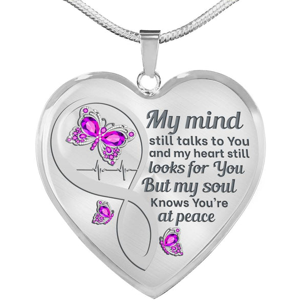Magenta Butterfly My Mind Memorial Heart Pendant Necklace HNLVBC0005