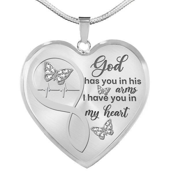 White Butterfly God Has You Memorial Heart Pendant Necklace HNLVBC0001