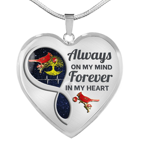 Cardinal Always In My Mind Memorial Heart Pendant Necklace HNLVBC0017