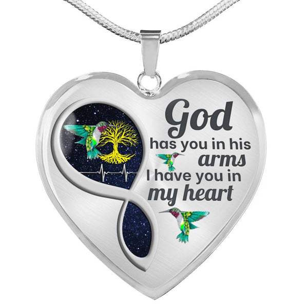 Hummingbird God Has You  Memorial Heart Pendant Necklace HNLVBC0014
