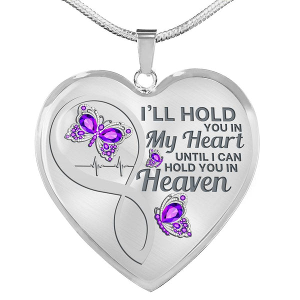 Violet Butterfly Hold You In My Heart Memorial Heart Pendant Necklacev