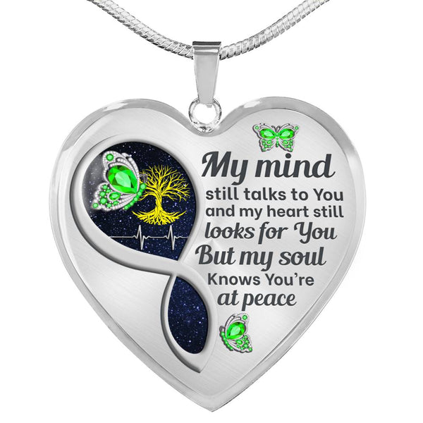 Green Butterfly My Mind Memorial Heart Pendant Necklace HNLVBC0012