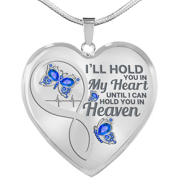 Blue Butterfly Hold You In My Heart Memorial Heart Pendant Necklace HNLVBC0007