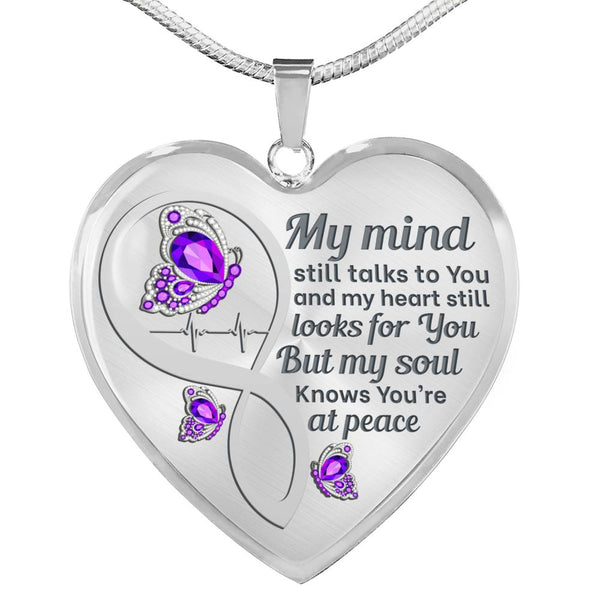 Violet Butterfly My Mind Memorial Heart Pendant Necklace HNLVBC0002