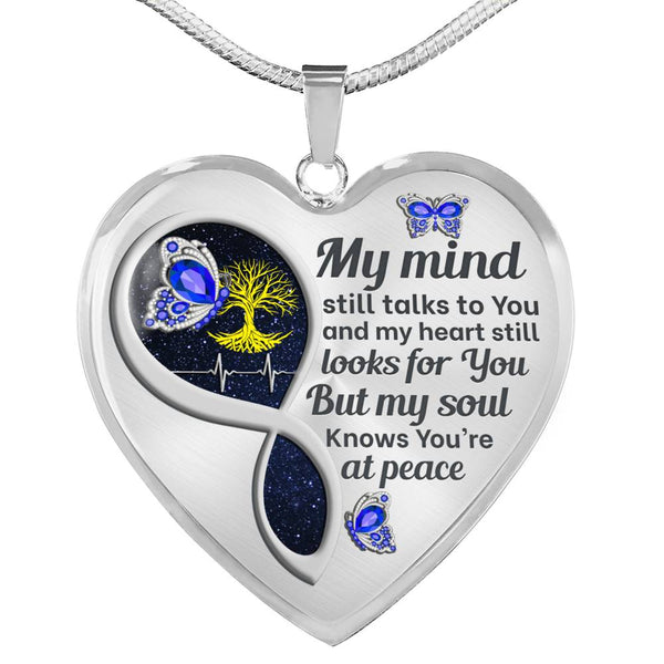 Blue Butterfly My Mind Memorial Heart Pendant Necklace HNLVBC0012