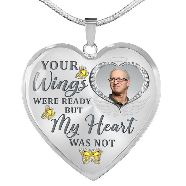 Yellow Butterfly Your Wings Were Ready Memorial Heart Pendant Necklace HNLVBC0010
