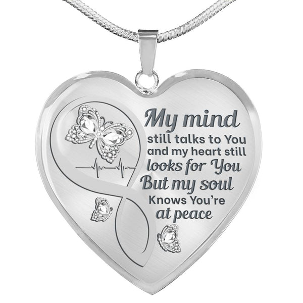 White Butterfly My Mind Memorial Heart Pendant Necklace HNLVBC0005