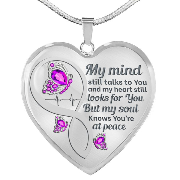 Magenta Butterfly My Mind Memorial Heart Pendant Necklace HNLVBC0002