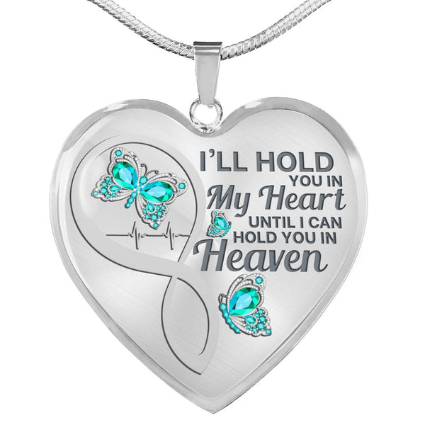Turquoise Butterfly Hold You In My Heart Memorial Heart Pendant Necklace HNLVBC0007