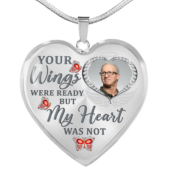 Red Butterfly Your Wings Were Ready Memorial Heart Pendant Necklace HNLVBC0010