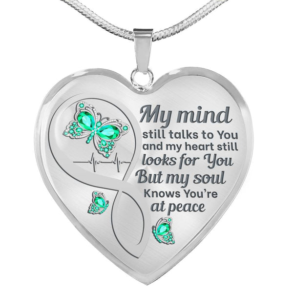 Turquoise Butterfly My Mind Memorial Heart Pendant Necklace HNLVBC0005