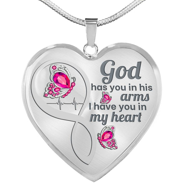 Pink Butterfly God Has You Memorial Heart Pendant Necklace HNLVBC0003