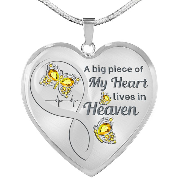 Yellow Butterfly A Big Piece Memorial Heart Pendant Necklace HNLVBC0006