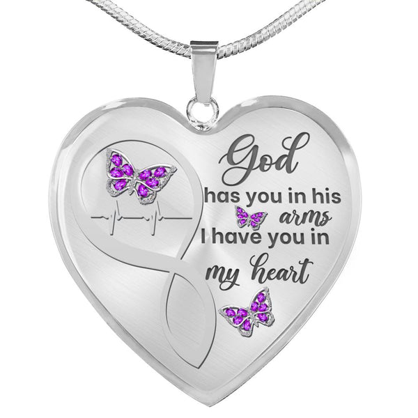 Violet Butterfly God Has You Memorial Heart Pendant Necklace HNLVBC0001