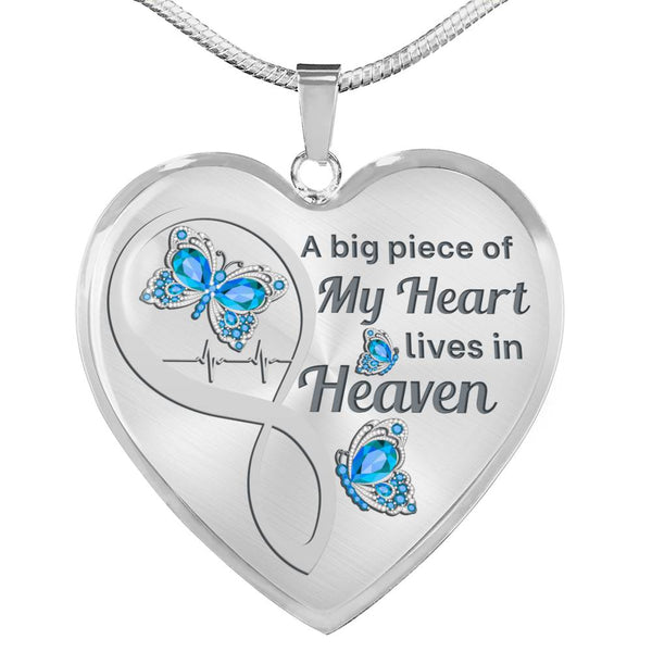 Light Blue Butterfly A Big Piece  Memorial Heart Pendant Necklace HNLVBC0006