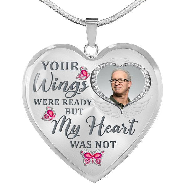 Pink Butterfly Your Wings Were Ready Memorial Heart Pendant Necklace HNLVBC0010