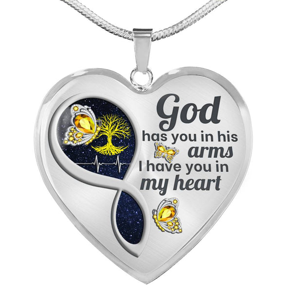 Yellow Butterfly God Has You  Memorial Heart Pendant Necklace HNLVBC0014