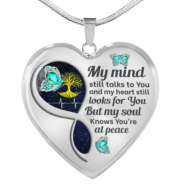 Turquoise Butterfly My Mind Memorial Heart Pendant Necklace HNLVBC0012