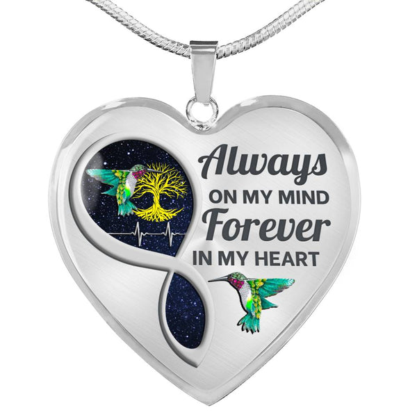 Hummingbird Always In My Mind Memorial Heart Pendant Necklace HNLVBC0017