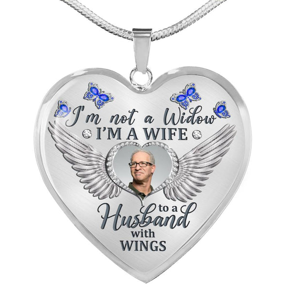 Blue Butterfly Im Not A Widow Memorial Heart Pendant Necklace HNLVBC0009
