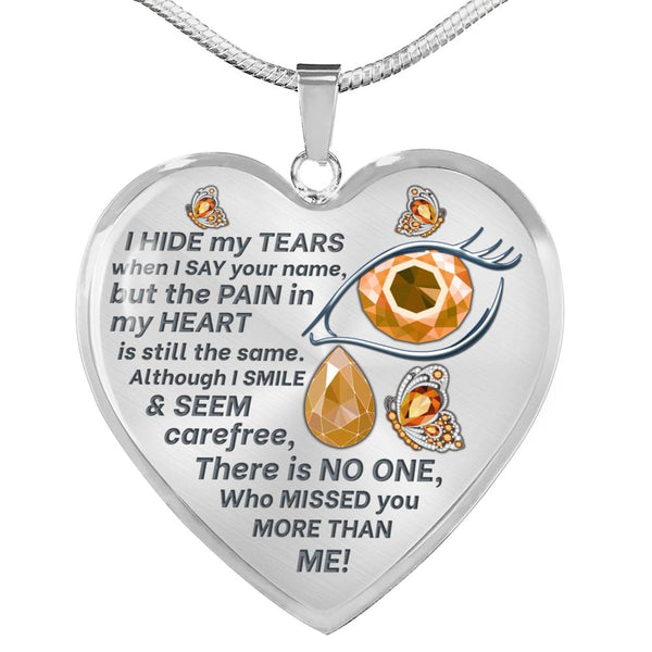 Orange Butterfly I Hide My Tears Memorial Heart Pendant Necklace HNLVBC0004