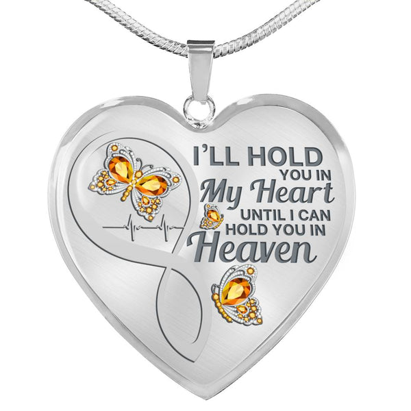 Orange Butterfly Hold You In My Heart Memorial Heart Pendant Necklace HNLVBC0007