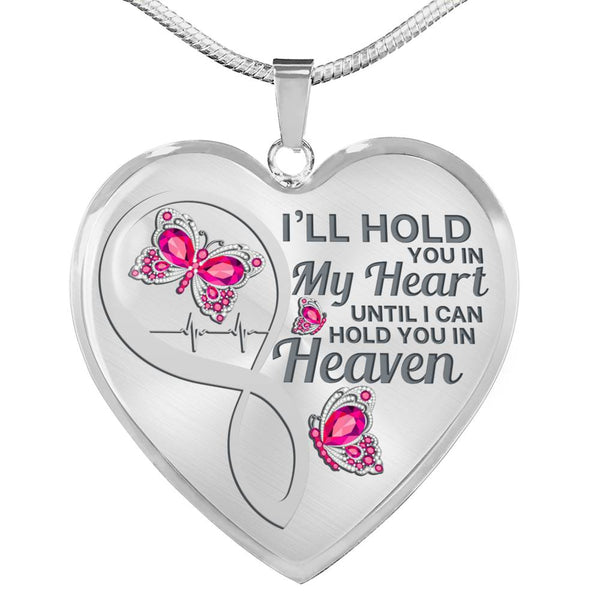 Pink Butterfly Hold You In My Heart Memorial Heart Pendant Necklace HNLVBC0007