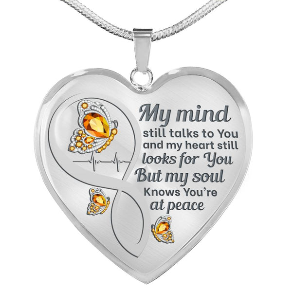 Orange Butterfly My Mind Memorial Heart Pendant Necklace HNLVBC0002