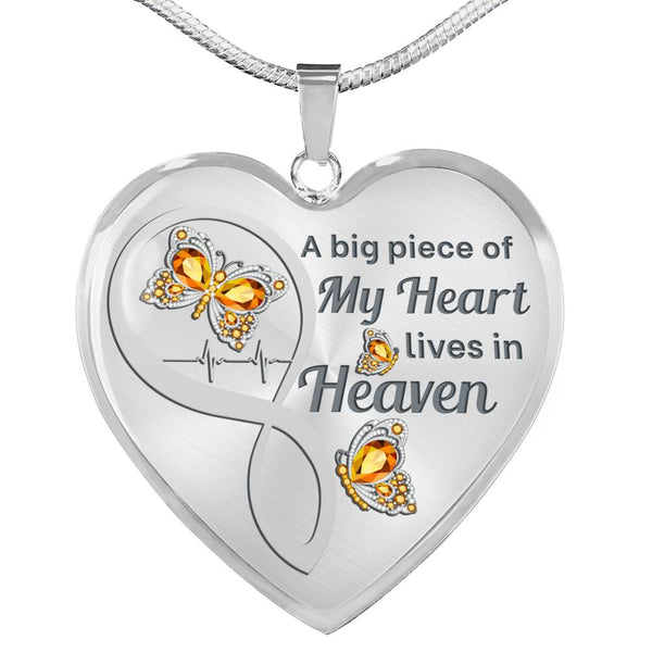 Orange Butterfly A Big Piece Memorial Heart Pendant Necklace HNLVBC0006