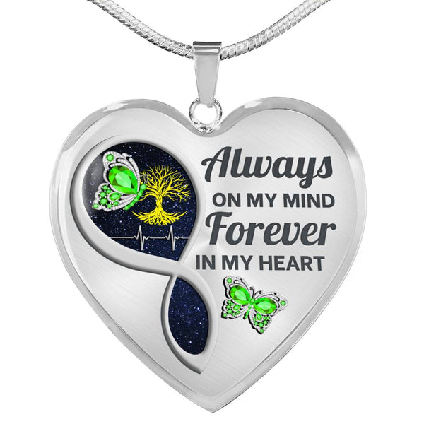 Green Butterfly Always In My Mind Memorial Heart Pendant Necklace HNLVBC0017