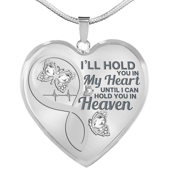 White Butterfly Hold You In My Heart Memorial Heart Pendant Necklace HNLVBC0007