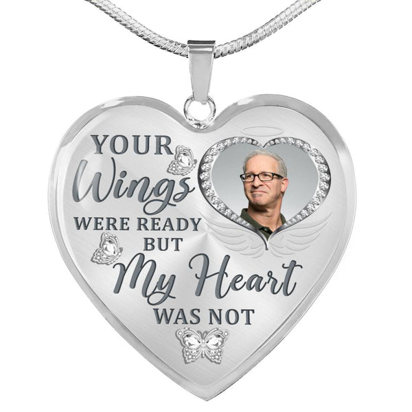 White Butterfly Your Wings Were Ready Memorial Heart Pendant Necklace HNLVBC0010