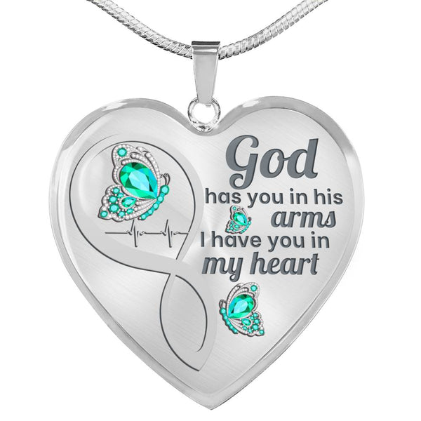 Turquoise Butterfly God Has You Memorial Heart Pendant Necklace HNLVBC0003