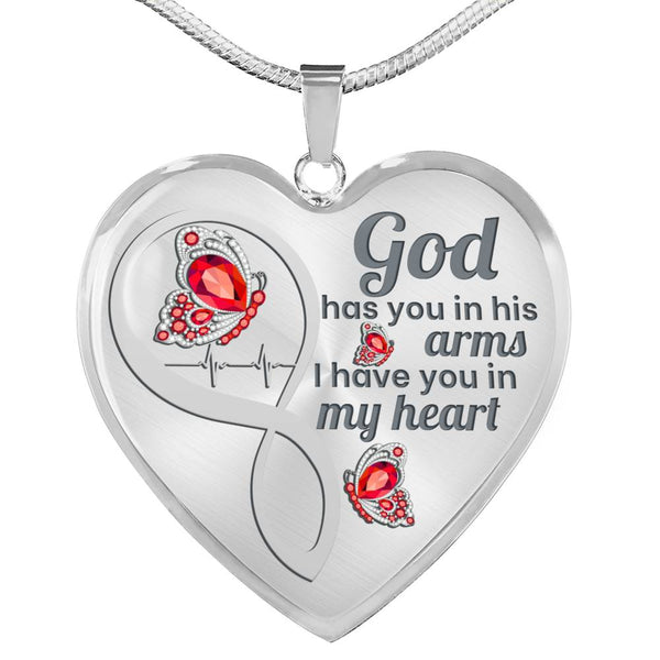 Red Butterfly God Has You Memorial Heart Pendant Necklace HNLVBC0003