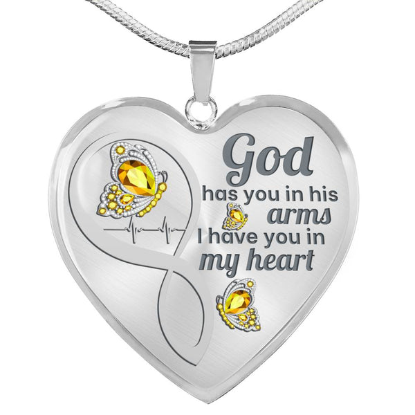 Yellow Butterfly God Has You Memorial Heart Pendant Necklace HNLVBC0003