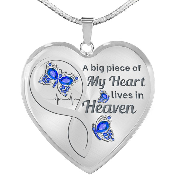 Blue Butterfly A Big Piece Memorial Heart Pendant Necklace HNLVBC0006