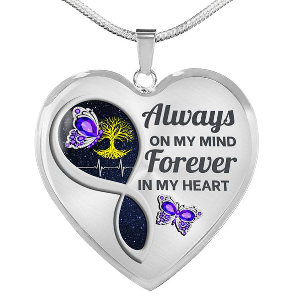 Purple Butterfly Always In My Mind Memorial Heart Pendant Necklace HNLVBC0017
