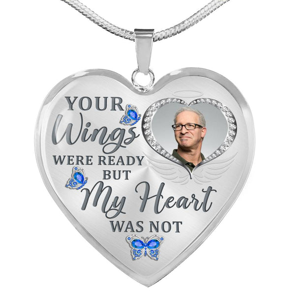 Light Blue Butterfly Your Wings Were Ready Memorial Heart Pendant Necklace HNLVBC0010