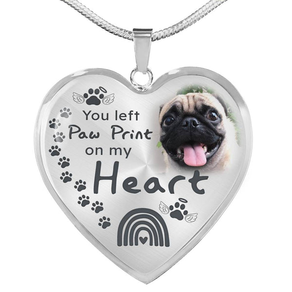 You Left Paw Print Personalized Memorial Heart Pendant Necklace HNLVBC0022