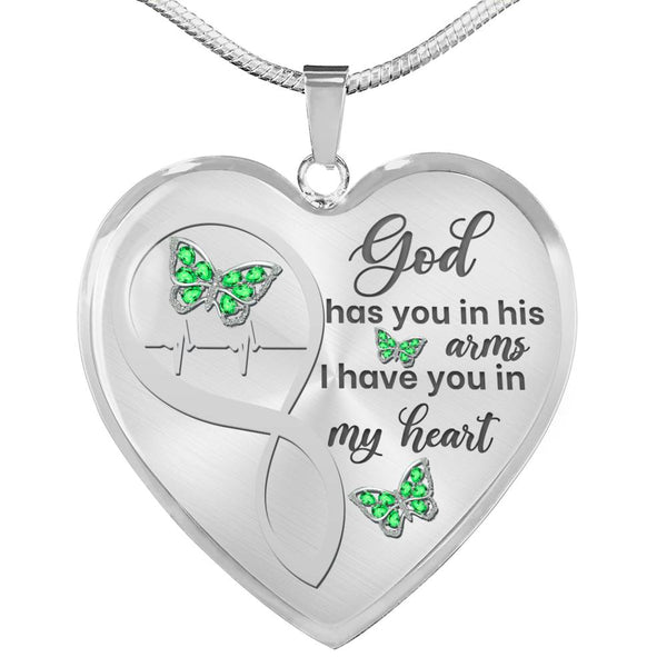 Green Butterfly God Has You Memorial Heart Pendant Necklace HNLVBC0001