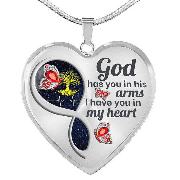 Red Butterfly God Has You Memorial Heart Pendant Necklace HNLVBC0014