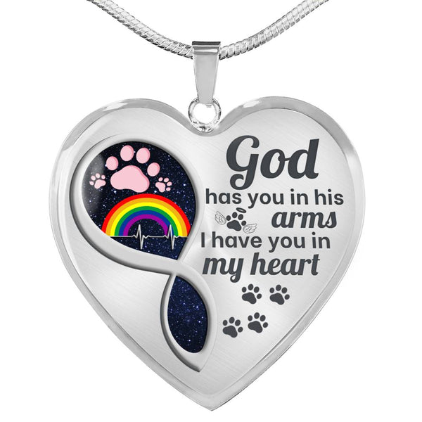Pet Paw Rainbow God Has You Memorial Heart Pendant Necklace HNLVBC0014