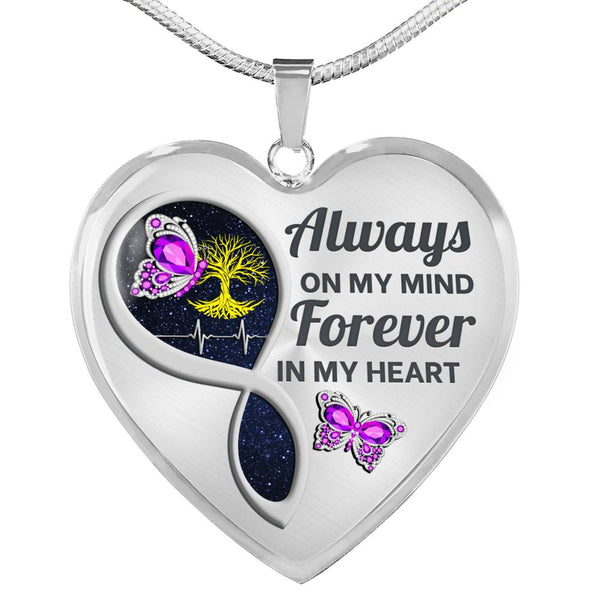 Violet Butterfly Always In My Mind Memorial Heart Pendant Necklace HNLVBC0017