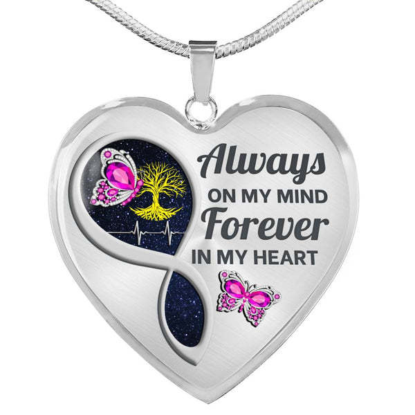 Magenta Butterfly Always In My Mind Memorial Heart Pendant Necklace HNLVBC0017