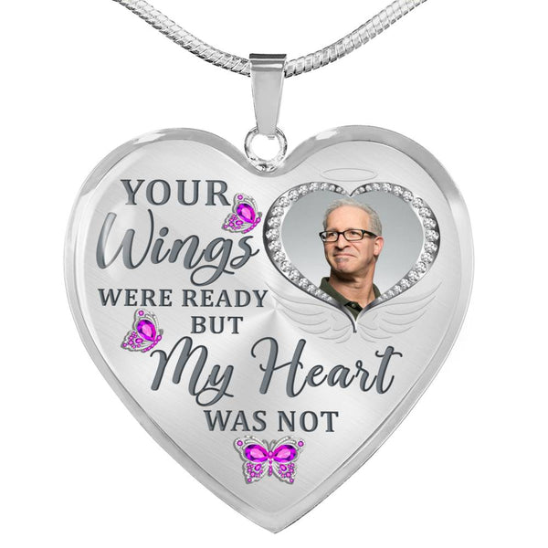 Magenta Butterfly Your Wings Were Ready Memorial Heart Pendant Necklace HNLVBC0010