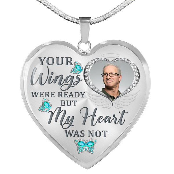 Turquoise Butterfly Your Wings Were Ready Memorial Heart Pendant Necklace HNLVBC0010