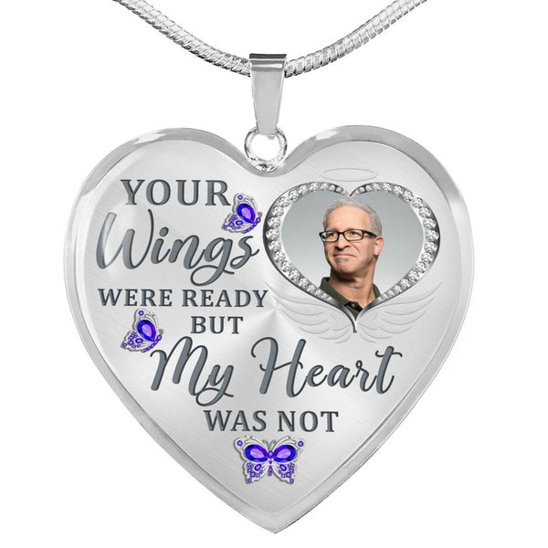 Purple Butterfly Your Wings Were Ready  Memorial Heart Pendant Necklace HNLVBC0010