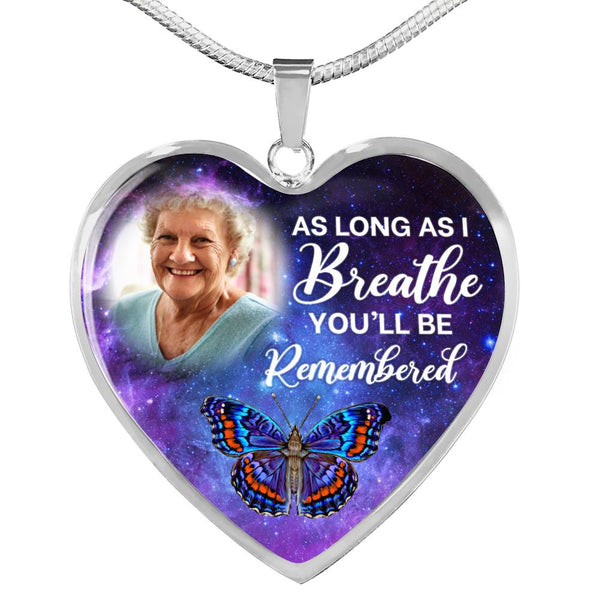 Butterfly Galaxy As Long As I Breathe Personalized Memorial Heart Pendant Necklace HNLVBC0023