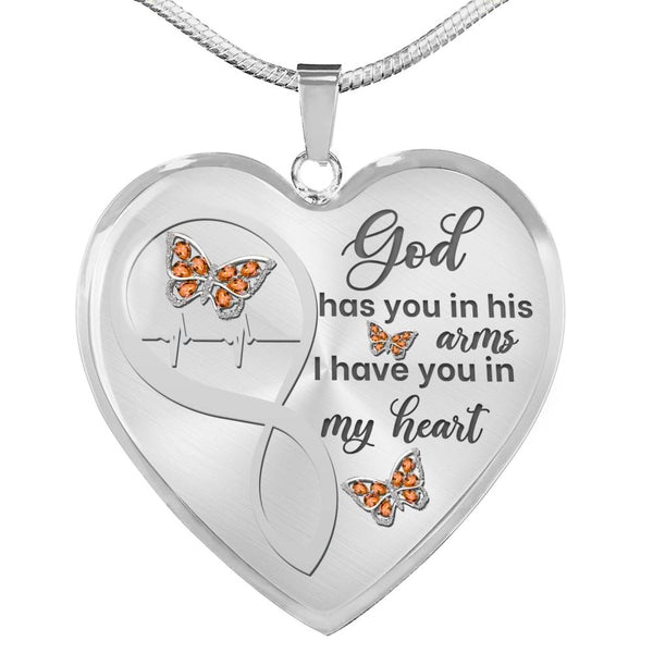 Orange Butterfly God Has You Memorial Heart Pendant Necklace HNLVBC0001